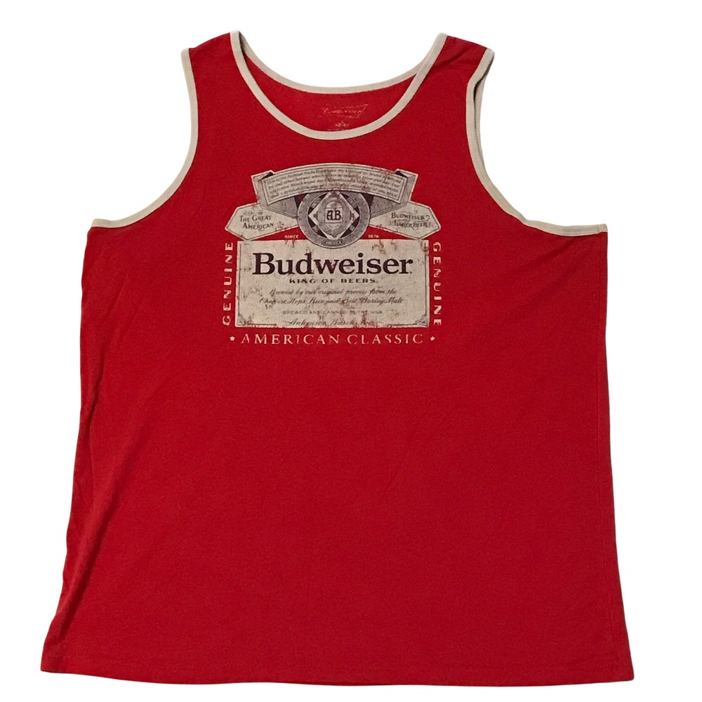 Vintage Budweiser Tank Top Red King of Beers Graphic Sleeveless Tee L 42-44 - Picture 1 of 4